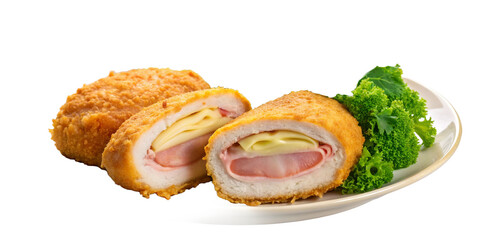A Plate of Chicken Cordon Bleu Isolated on a Transparent Background