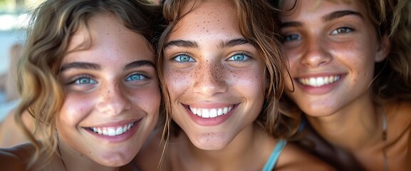 A group of friends is taking a selfie on the sofa at home, having fun and smiling at their house party.