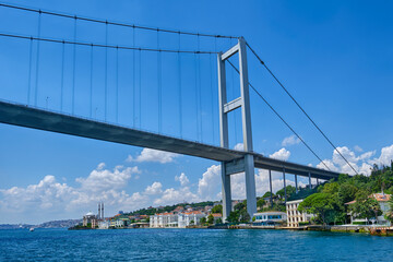Istanbul, Bosphorus Bridge in the Ortakoy area and a view of the European part of the city