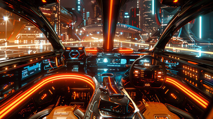 Autonomous car interior in futuristic future