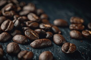 Naklejka premium A pile of coffee beans sitting on a table, perfect for decorating or use in still life photography