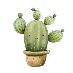 Naklejka premium Watercolour painting of a potted cactus on a transparent background