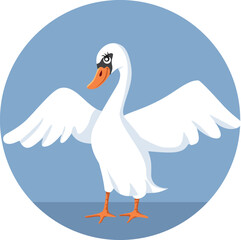 Beautiful Swan Spreading Wings Vector Isolated Cartoon. Wonderful bird symbol of elegance and grace
