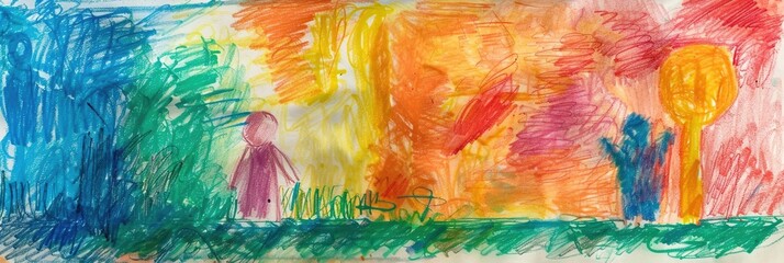 Child s crayon drawing on paper
