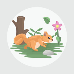 Squirrel Chipmunk Flat Vector Colorful with Nature Background Elements