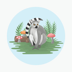 Lemur Primate Flat Vector Colorful with Nature Background Elements