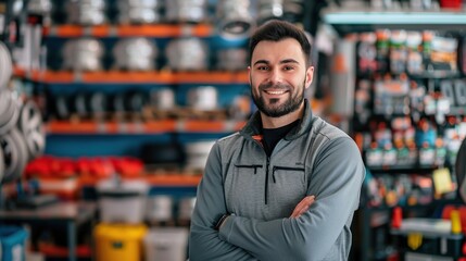 sales consultant in a car parts and accessories store. copy space for text.