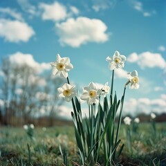 Obraz premium White daffodils (Narcissus papyraceus) in spring