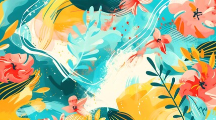 Vibrant Tropical Floral Art with Bold Colors and Dynamic Patterns_2