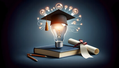 The light bulb with the graduation cap shows that education promotes thinking and intellectual growth.