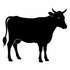 Black silhouette of a cow, cow vector illustration, pet vector art, cows silhouette, animal vector icon, eps, Cartoon cow