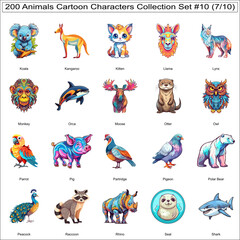 Obraz premium Cute Cartoon Characters Animal Bundle Collection Set of 200 Animals Part 7