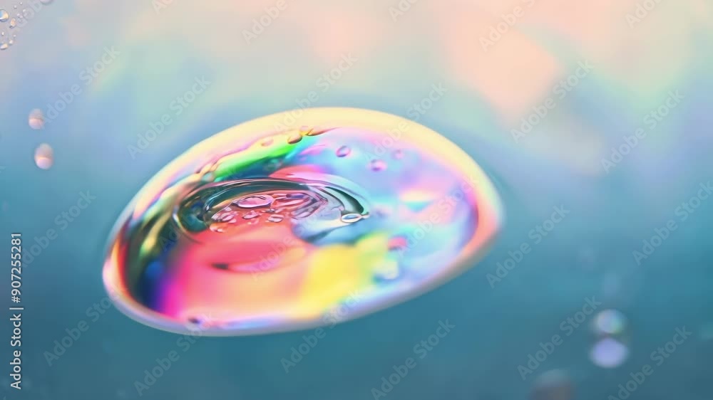 Poster detailed shot of a bubble violently popping against a textured surface creating a vivid explosion of