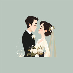 watercolor drawing of vector wedding couple. ai is generated