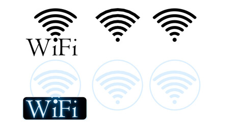 Wi-Fi icon set; symbols and icons related to wireless Wi-Fi connectivity; Wi-Fi signal illustration