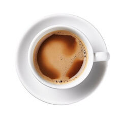Aerial View Of Coffee Cup On Transparent Background Saucer With Foam