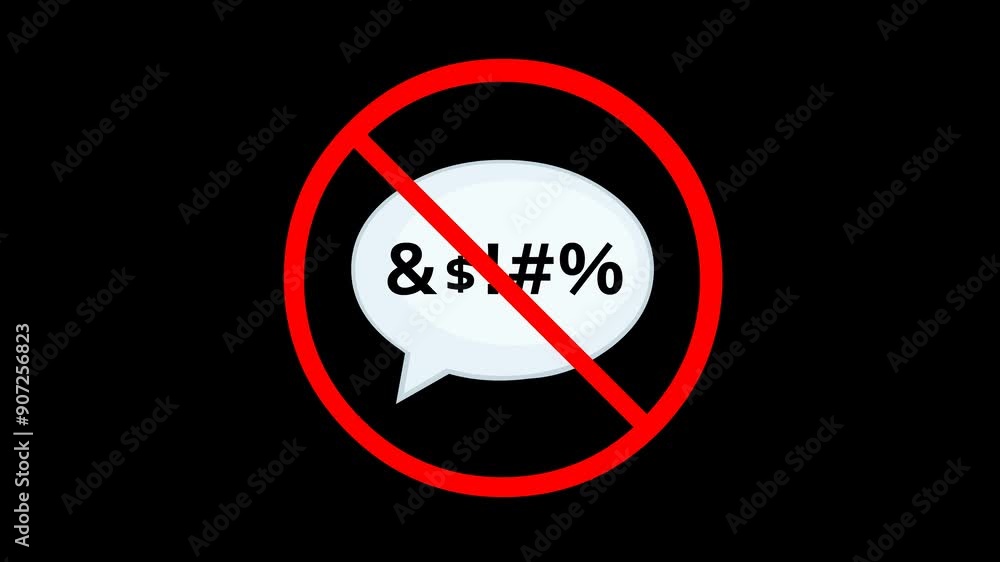 Poster video animation speech bubble with an insulting text and a stop or prohibited sign, in concept forbi