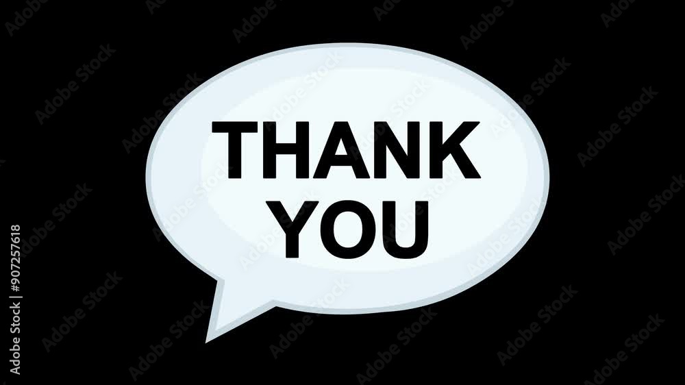 Poster video animation speech bubble with the thank you text, on a transparent background with alpha channe