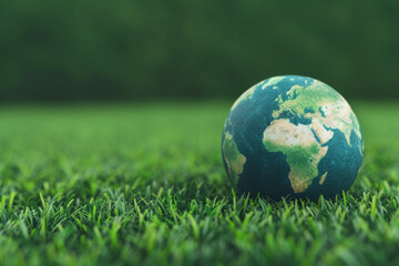 A beautiful globe resting on lush green grass, symbolizing nature, sustainability, and global awareness. Perfect for eco-friendly themes.