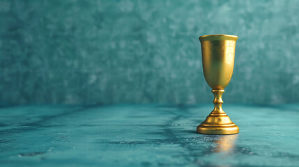 A stunning golden trophy stands against a textured turquoise background, symbolizing achievement and success.