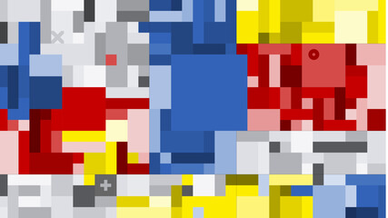 Abstract pixelated design set against a red, white, and blue backdrop