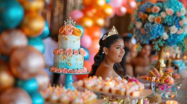 Celebrating a Memorable Birthday Ceremony With Colorful Decorations and Delicious Desserts in a Festive Venue. Generative AI