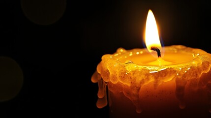 Burning Candle with Melted Wax