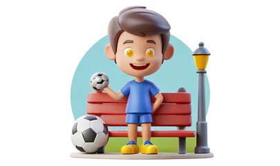 A boy is holding a soccer ball and smiling