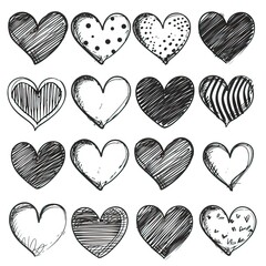 Doodle hearts sketch set. Various different hand drawn heart icon love collection isolated on white background