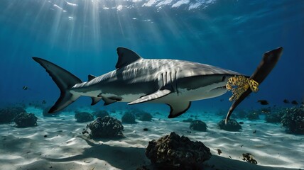 Naklejka premium a large tiger shark