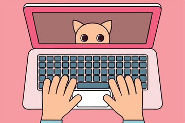 close up of hands typing on a laptop vector illustration  