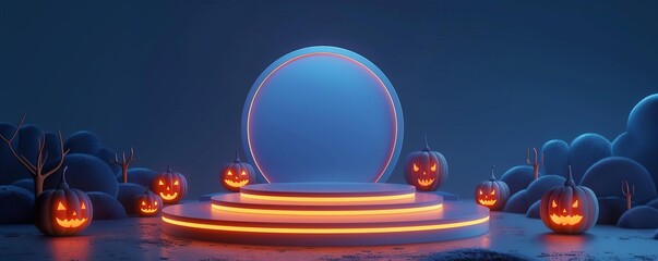Obraz premium Spooky-themed podium, minimalist design, 3D render illustration