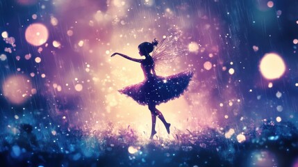 Fototapeta premium Enchanting Fairy Dancing in the Rain with Magical Sparkles - Digital Fantasy Illustration