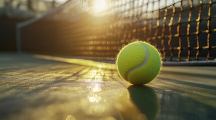 Tennis Ball on Court with Sunset Glow