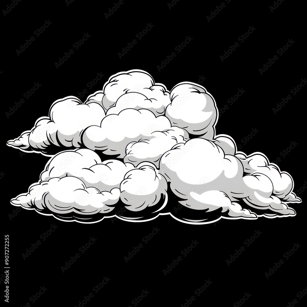 Wall mural a white cartoon cloud floats on a pure black background, creating a striking contrast and playful si