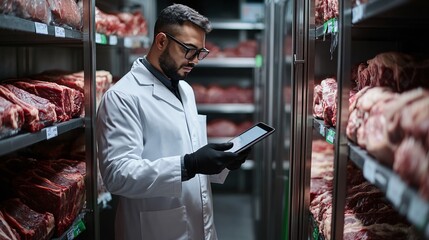 Quality control inspection in meat storage facility
