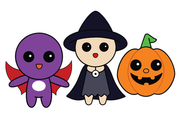 cute Halloween characters ghost witch and vampire vector illustration  
