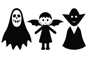 cute Halloween characters ghost witch and vampire vector illustration  