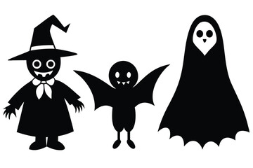 cute Halloween characters ghost witch and vampire vector illustration  