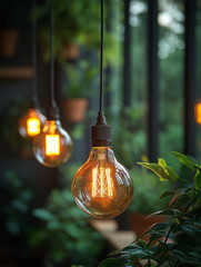 Lightbulbs with a nature background. 