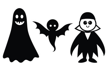 cute Halloween characters ghost witch and vampire vector illustration  