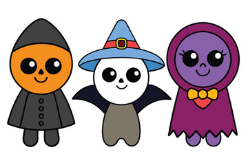 cute Halloween characters ghost witch and vampire vector illustration  