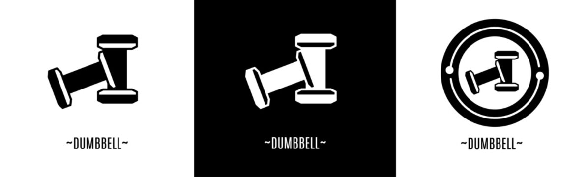 Dumbbell logo set. Collection of black and white logos. Stock vector.