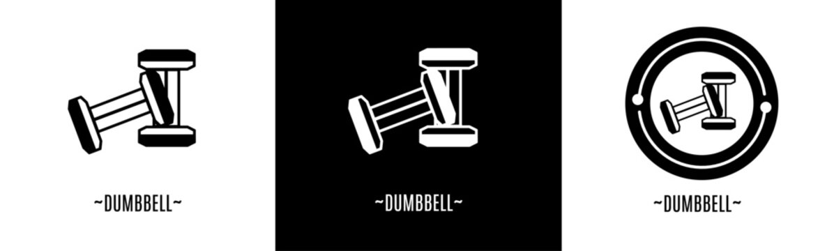 Dumbbell logo set. Collection of black and white logos. Stock vector.