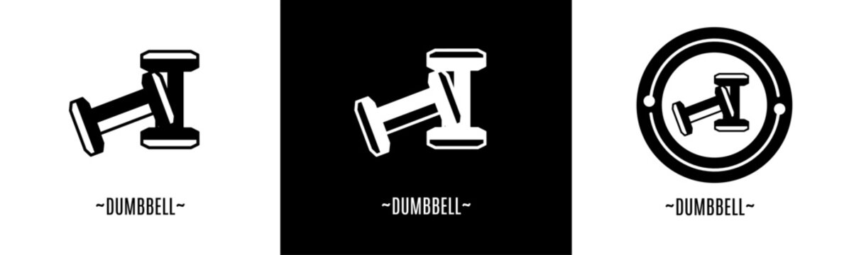 Dumbbell logo set. Collection of black and white logos. Stock vector.
