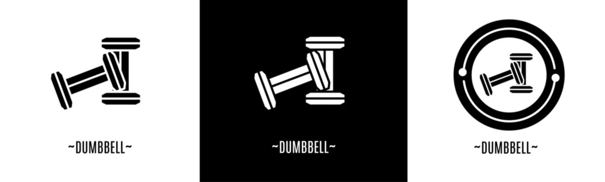 Dumbbell logo set. Collection of black and white logos. Stock vector.