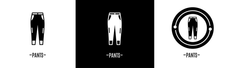 Pants logo set. Collection of black and white logos. Stock vector.