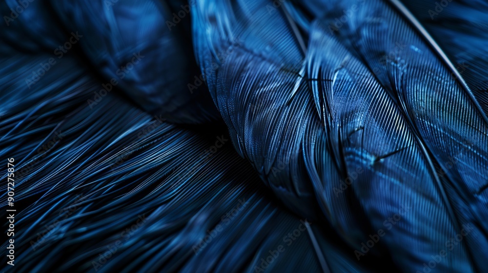 Poster beautiful background with a fascinating macro shot of a bright large bird's feather in the smallest 