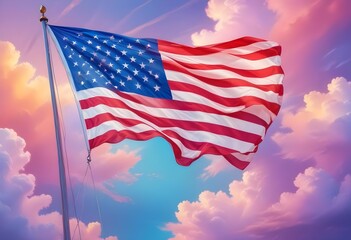 surreal and dreamlike majestic american flag with a dreamy atmosphere
