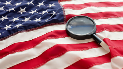 american embroidery flag on the table with magnifying glass